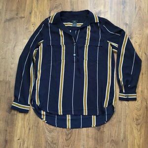 ANN TAYLOR xs petite long sleeve navy/Dijon blouse